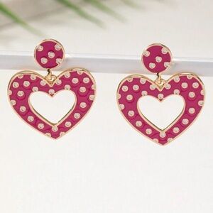 Pink Heart Polka Dot Earrings